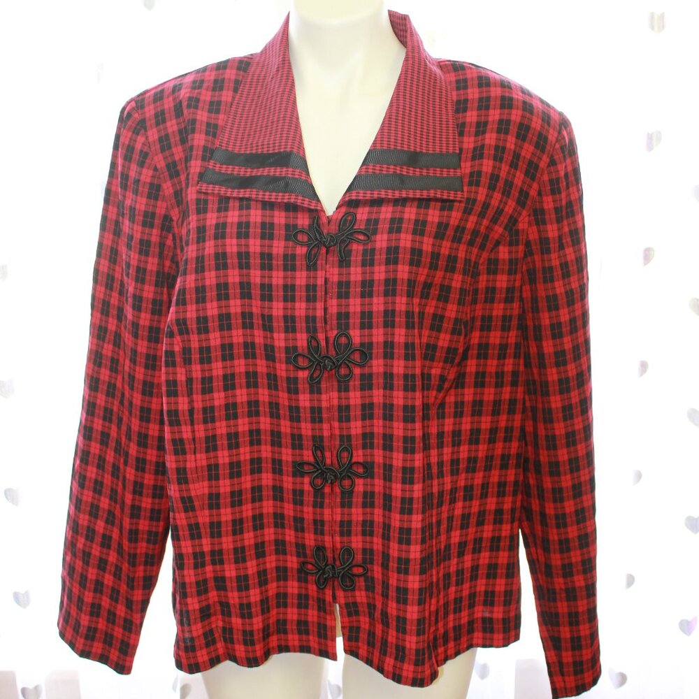 #522 Halmode Plus Red & Black Plaid Dress Jacket Size 18W